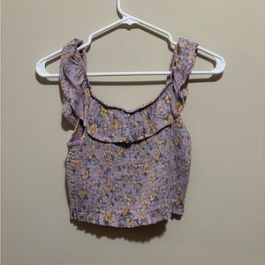 Hippie Rose Floral Ruffle Crop Top with Matching Skirt- Lavender and Yellow